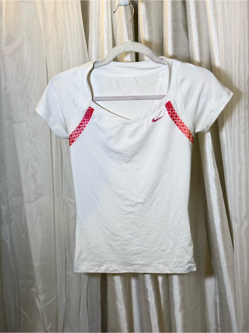 Nike White Short-Sleeve Athletic Top with Pink Accent Panels